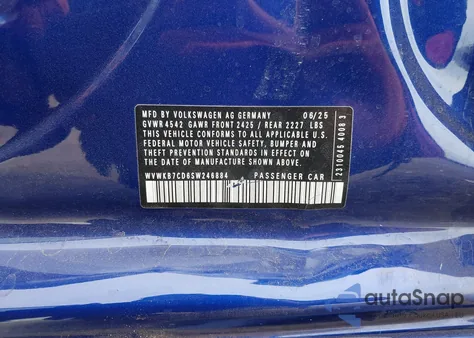 2025 Volkswagen Golf R 2.0T Black Edition z USA, uszkodzony, nr VIN WVWKB7CD6SW246884